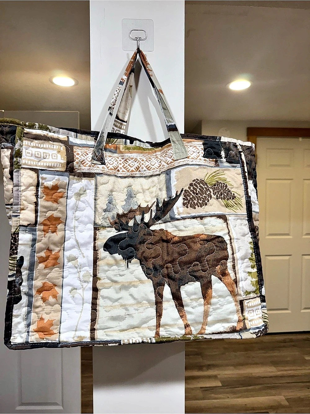 Quilted Animal Print Tote in Brown & Cream